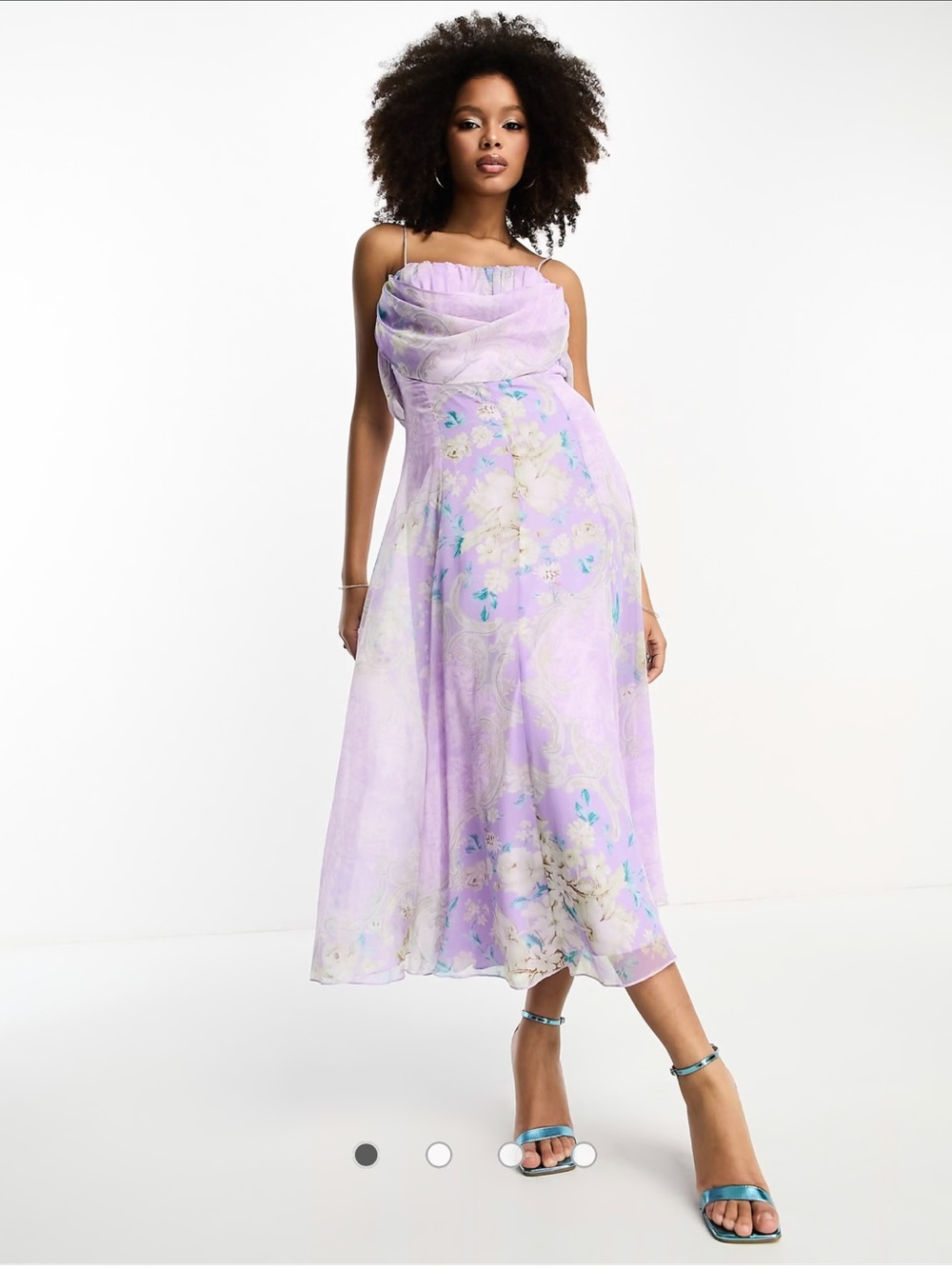 ASOS DESIGN corset midi dress with soft cowl front in lilac floral print NEW 6